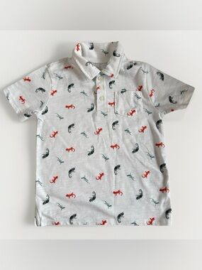 Toddler Boys Polo Shirt 5T Members Mark Gecko Print White Short Sleeve
